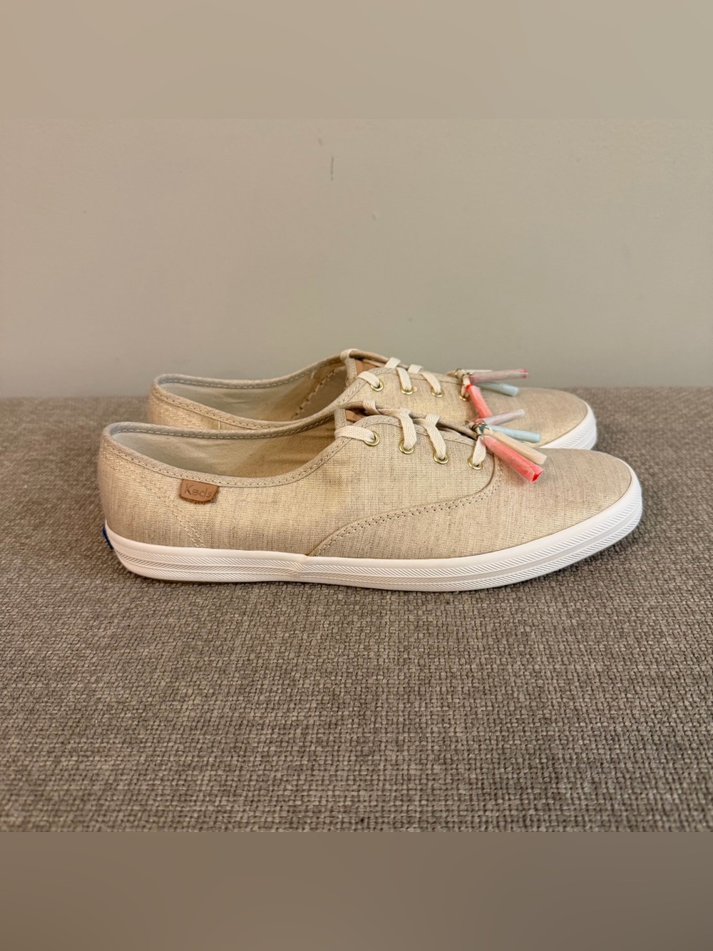 New Keds CH Tassel Natural Gold Shimmer Sneakers Shoes 9.5 Preppy Summer